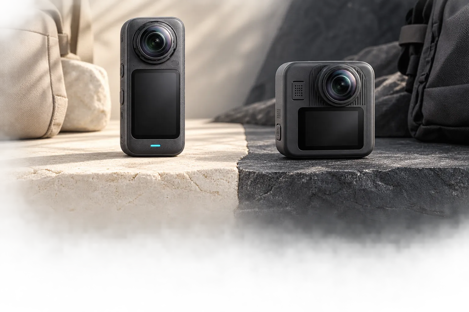 GearCurrent editorial comparison of Insta360 X6 and GoPro MAX2; selectable facts follow the image