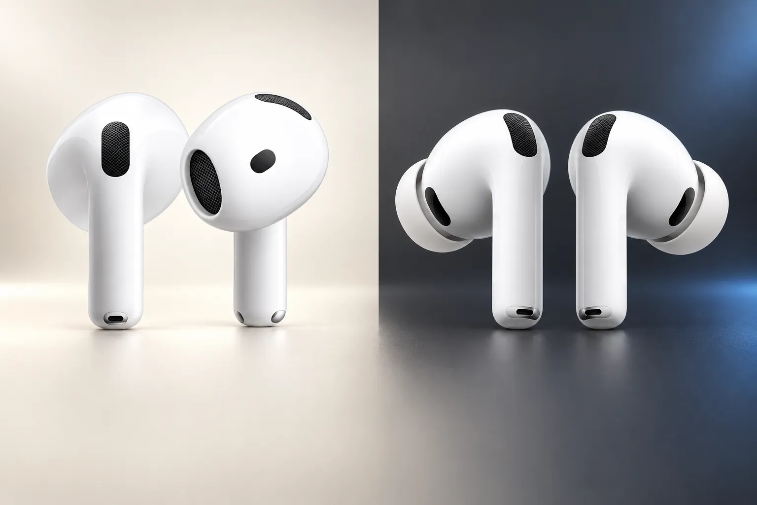 GearCurrent editorial comparison of AirPods 5 and AirPods Pro 3; selectable facts follow the image